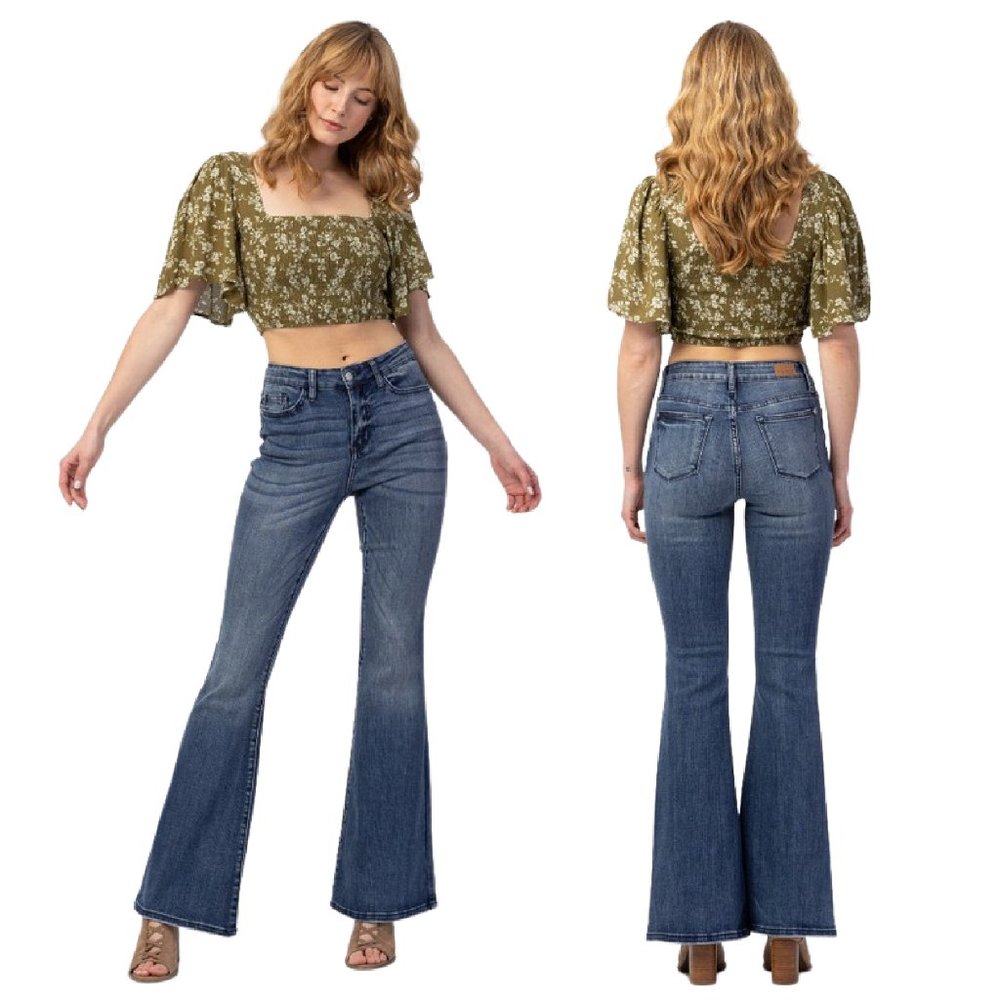 NWT Judy Blue Contrast Trouser Flare Jeans